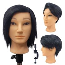 Cabelo masculino com cabeça de manequim de barbeiro Leticia com cabelo humano Cabelo masculino com cabeça de manequim de barbeiro Leticia com cabelo humano