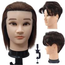 Cabelo masculino com cabeça de manequim de barbeiro Leticia com cabelo humano