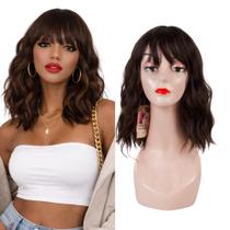 Cabelo Peruca Wig Curto Ondulado Com Franja Natural Realista
