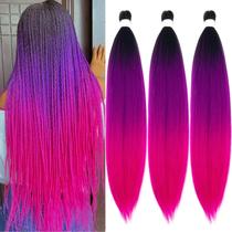 Cabelo trançado Ai Yuchen, pré-esticado, preto, roxo, rosa, 24 polegadas
