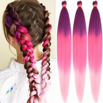 Cabelo trançado DAN NING, pré-esticado, 30 cm, 3 pacotes, Rainbow