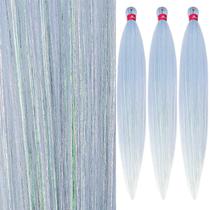 Cabelo trançado pré-esticado, enfeites azuis para bebês, 26 cm, 3 pacotes Cabelo trançado pré-esticado, enfeites azuis para bebês, 26 cm, 3 pacotes