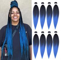 Cabelo trançado pré-esticado Ubeleco 20in Ombre preto a azul