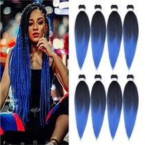 Cabelo trançado pré-esticado Ubeleco 24 polegadas preto a azul (8x) Cabelo trançado pré-esticado Ubeleco 24 polegadas preto a azul (8x)