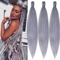 Cabelo trançado, Pruyo, cinza pré-esticado, sintético, 3x 75cm