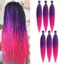 Cabelo trançado rosa, roxo, pré-esticado, caixa sem nós, cabelo trançado, Ez Braid Ombre, tranças rosa em extensões de cabelo para trança