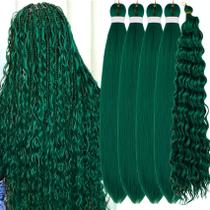 Cabelo verde trançado, cabelo boho verde escuro pré-esticado para trançar, hipoalergênico, Ez Braid, Curly Deep Wave Crochet, Boho Braids