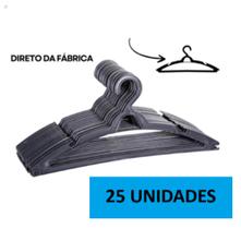Cabide Adulto Preto Kit 25 cabides Chatinho Reforçado Organizar Roupas