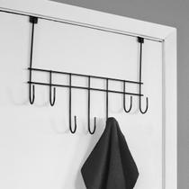 Cabide com 7 ganchos para porta em aço - preto