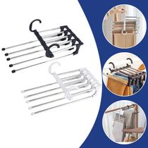 Cabide De Calças 5 Em 1 Reforçado Organizador De Armário GuardaRoupa Inox Antiderrapante Multicamadas Espaço Extra