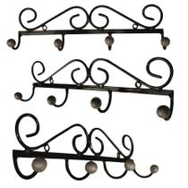 Cabide de Ferro Artesanal 4 Ganchos e Parafusos e Buchas