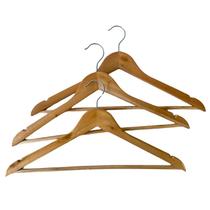 Cabide de Madeira Com Barra Adulto Kit 03 Pçs