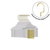 Cabide De Madeira P/ Blusa C/ Barra Branco com dourado Caixa C/ 50