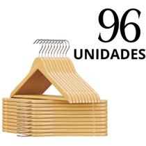 CABIDE DE MADEIRA PREMIUM Kit 96 Unidades Gancho Cromado Giratório 360º Barra Antiderrapante