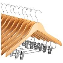 Cabide de Madeira Roupas Calças com Presilhas Resistente Verniz