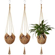 Cabide de plantas Shappy Crochet Jute 105 cm com ganchos marrons, pacote com 3 Cabide de plantas Shappy Crochet Jute 105 cm com ganchos marrons, pacote com 3
