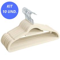 Cabide de Roupas 10 Unidades Slim de Veludo Bege