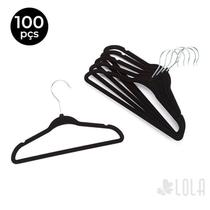 Cabide de Veludo Infantil 30cm Preto - 100 pecas
