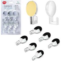 cabide gancho de plastico oval autoadesivo metalizado prata com 6 pecas 5x2,5cm - CLINK