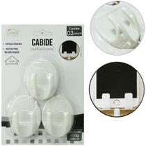 Cabide gancho de plastico oval com 3 ganchos duplo autoadesivo 6x4cm na cartela