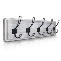 Cabide HBCY Creations, rústico caiado de branco, suporte de parede, 5 ganchos Cabide HBCY Creations, rústico caiado de branco, suporte de parede, 5 ganchos