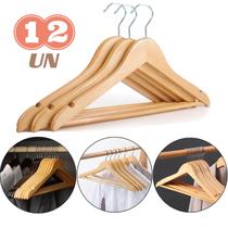 Cabide Madeira Marfim Luxo 12 Peças Para Camisas, Ternos, Casacos e Calças