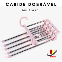 Cabide Mágico Inox Retrátil 5 Varetas Calças Otimiza Espaço ROSA