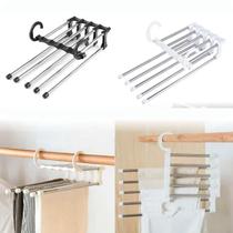 Cabide Multifuncional Com Alça Para Armario Guarda Roupa Calças Roupas Em Inox Com 5 Divisórias Multiuso Branco ou Preto