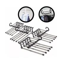 Cabide Multifuncional Inox Retrátil - 5 Divisórias para Organização