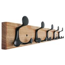 Cabide para montagem em parede SKOLOO Wood 60 cm com 5 ganchos triplos pretos