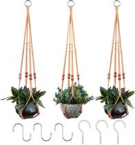 Cabide para plantas de macramê RIFNY, corda de algodão de 89 cm com ganchos, pacote com 3