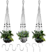 Cabide para plantas em macramê RIFNY 89 cm, pacote com 3 ganchos cinza Cabide para plantas em macramê RIFNY 89 cm, pacote com 3 ganchos cinza