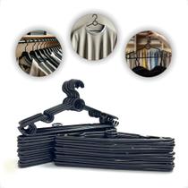 Cabide Plastico Preto 38cm Organizador de Roupas Cabideiro Adulto Multiuso