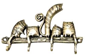 Cabide Porta Chaves Gatos Estilizados Em Bronze Decoração Lindo