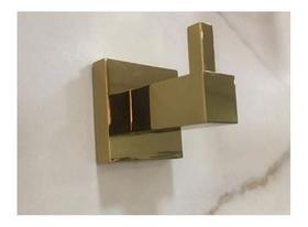 Cabide Quadrado Para Banheiro Dourado Dupla Fixação Brilhante