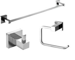 Cabide Simples Cromado + Porta Papel Higiênico Metal + Porta Toalha de Banho 65cm - Linha Cromax