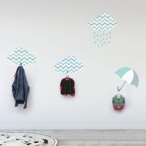 Cabideiro Acrílico com Adesivo de Parede Nuvens 3 ganchos
