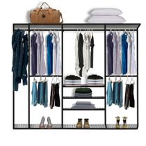 Cabideiro Arara Closet Casal Prateleira Aço Aramado 2,50m