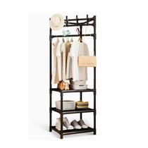 Cabideiro Arara de Canto Vertical Roupas e Sapatos 3 Prateleiras Preto TM3-303
