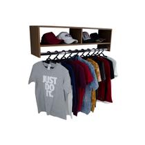 Cabideiro Arara de Parede com Nicho de Mdf Organizadores de Roupas Closet Tubo Metálico Multiuso Cabide Resistente Decorativo 90cm