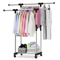 Cabideiro Arara De Roupas Aço Inox Para Casa Loja Quarto Com Rodinhas