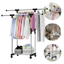 Cabideiro Arara De Roupas Aço Inox Para Casa Loja Quarto Com Rodinhas com Ajuste de Altura e Largura Cabideiro Arara De Roupas Aço Inox Para Casa Loja Quarto Com Rodinhas com Ajuste de Altura e Largura