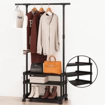 Cabideiro Arara De Roupas Com 3 Prateleiras E Sapateira Ideal Para Closet E Lavanderia