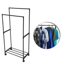 Cabideiro Arara dupla para Roupas com prateleira 1,30x65 cm base com rodinhas de piso da marca Moment Clink Cabideiro Arara dupla para Roupas com prateleira 1,30x65 cm base com rodinhas de piso da marca Moment Clink