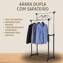 Cabideiro Arara Duplo com rodas para roupas inox sapateira cabide - fasolinos