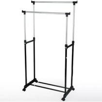 Cabideiro Arara Duplo Reforçada Regulavel - Aço Inox - Com Rodas