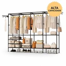 Cabideiro Arara Guarda Roupa Closet Portátil 4 Colunas Sapateira Organizador Multiuso Armário