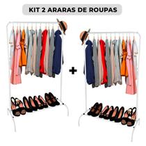 Cabideiro Arara Porta Roupas Closet Pendurar Mancebo Kit 2 Unidades Loja Branco