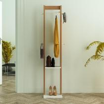 Cabideiro de Chão Alto Com Prateleira Decoração Sala de Estar Quarto Marrom Madeira Amêndoa e Branco Cabideiro de Chão Alto Com Prateleira Decoração Sala de Estar Quarto Marrom Madeira Amêndoa e Branco