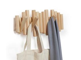 Cabideiro De Madeira Clara Decoração Para Parede Com 5 Ganchos